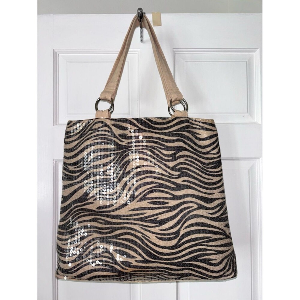 Zebra Striped Cotton Tote Black and Tan